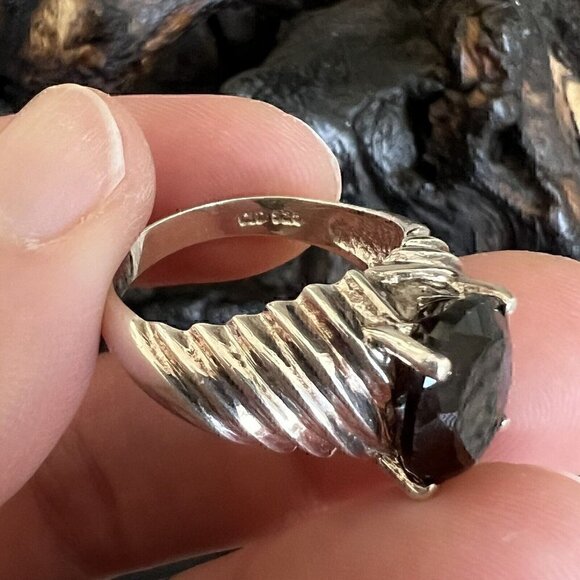 Vintage Clyde Duneier 3.63 ct Oval Smoky Quartz Ring Size 9 Sterling Silver CID - Picture 5 of 13